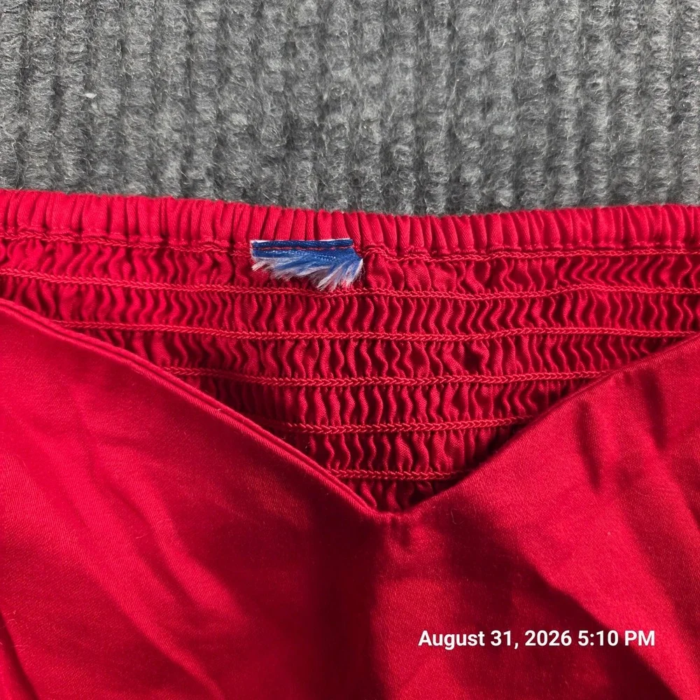 Old Navy Womens Red Puff Sleeve Smocked Back Babydoll Peplum Blouse Top Size M